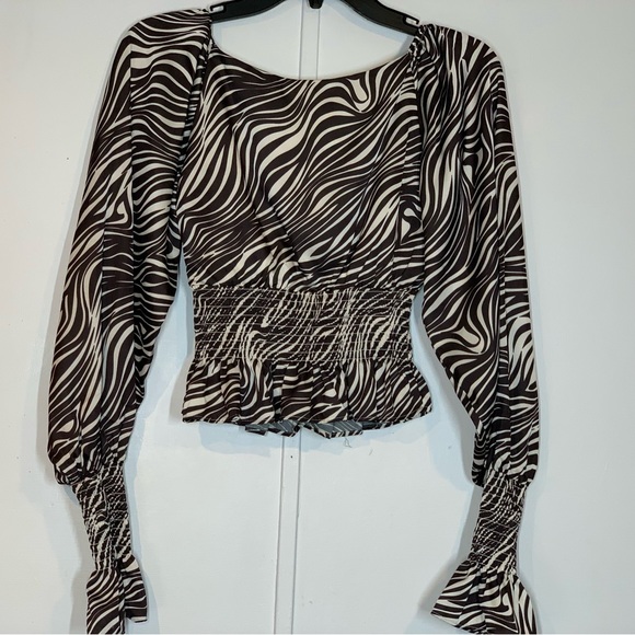 WAYF Heartbreaker Smock Waist Blouse in Espresso Zebra - Picture 7 of 13